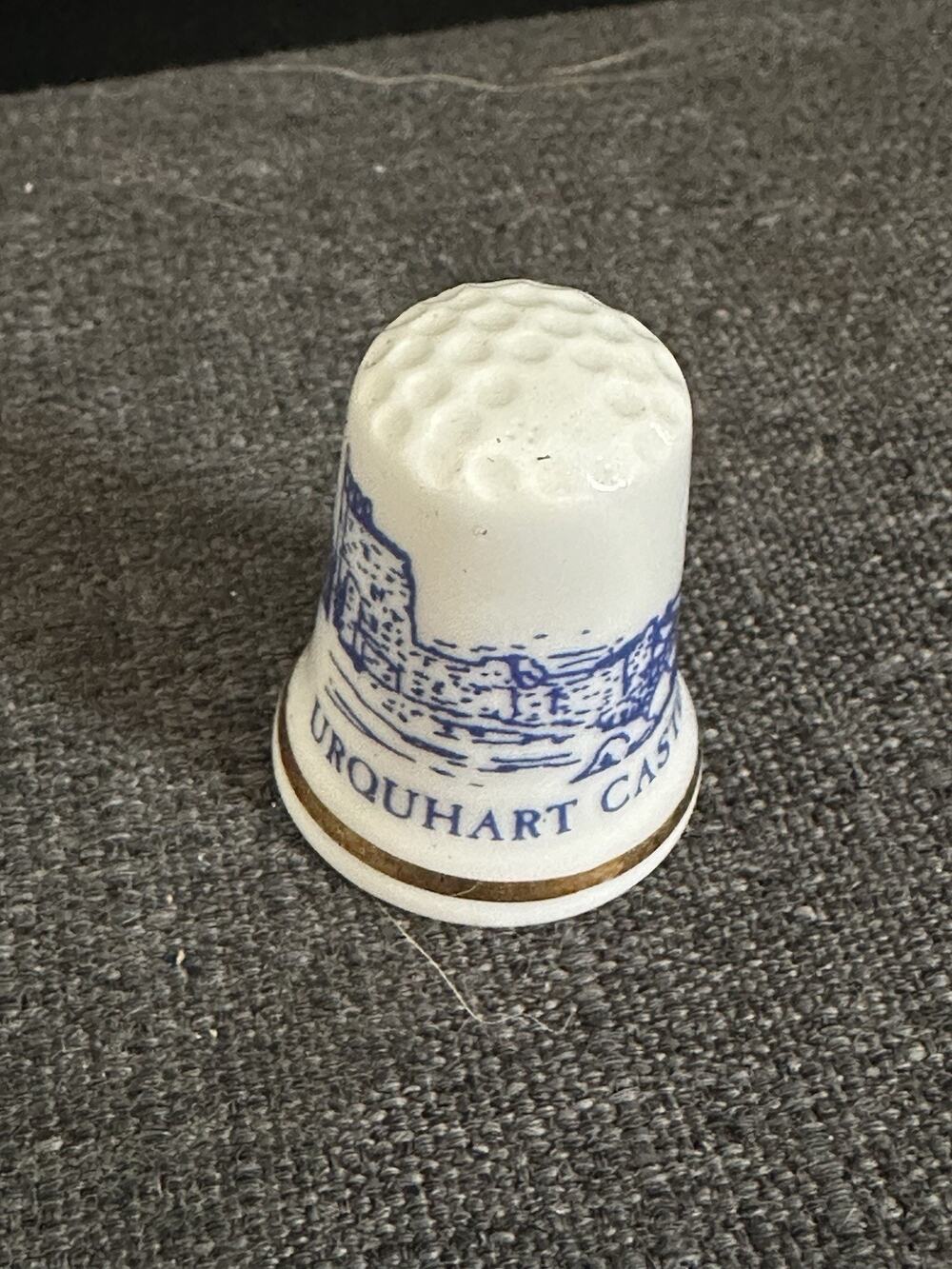 Urquhart Castle Scotland Souvenir Thimble Blue White Loch Ness Collectible